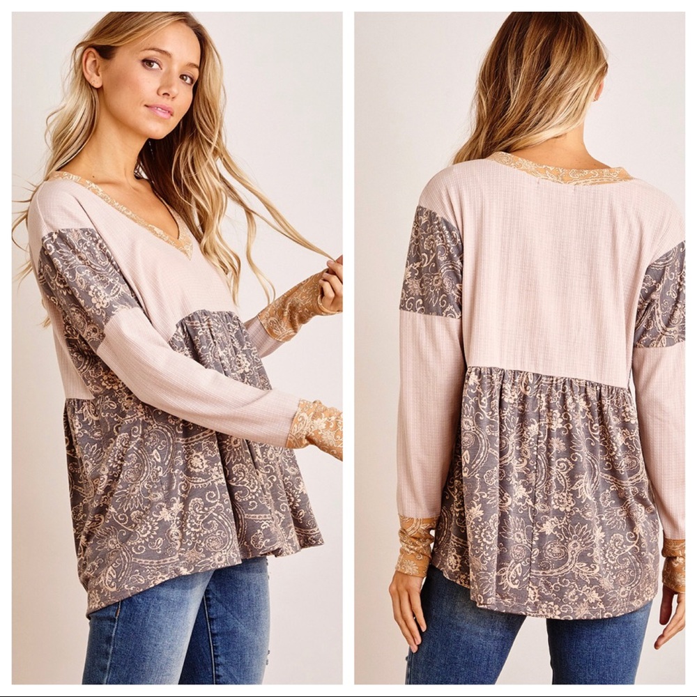 So Pretty Paisley Contrast Babydoll Tunic Top - Picture 4 of 6